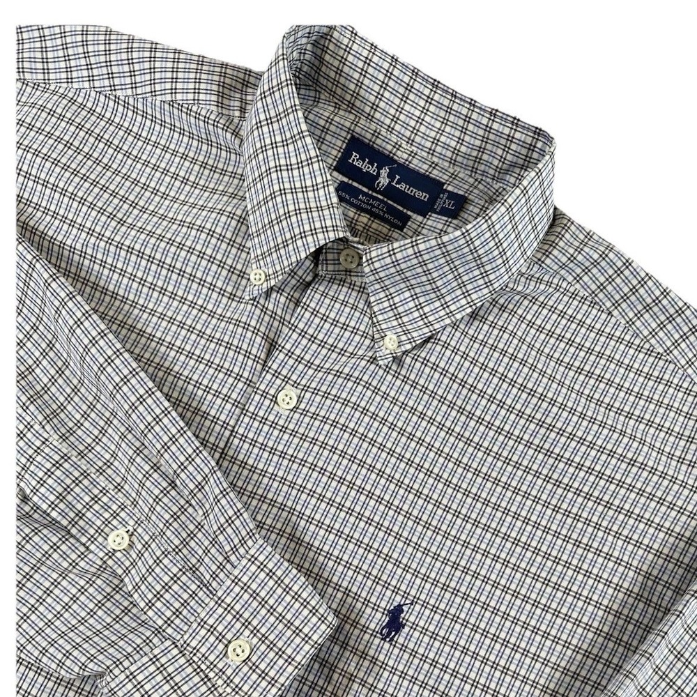 Ralph Lauren Button‎ Down Shirt MCMEEL Men's Size XL Blue Plaid